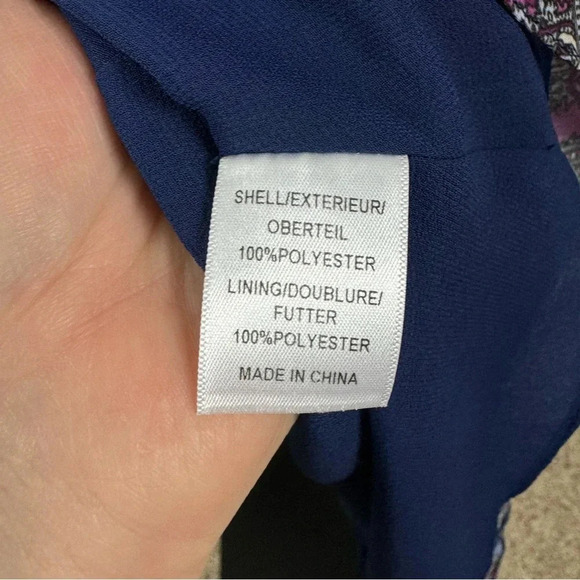 Adrianna Papell Blue and Purple Floral Belted High Low Hemline Dress Size 4 - Picture 10 of 10